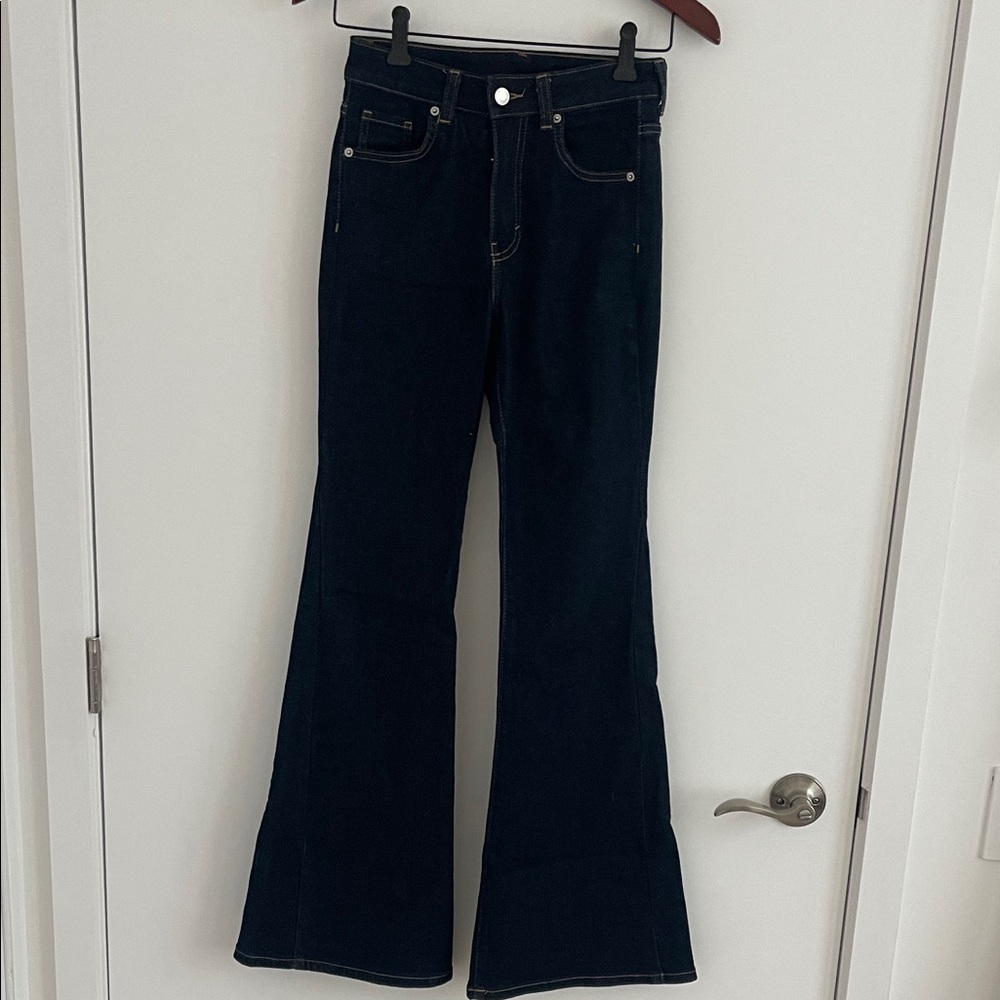 H&M Women's Flared Dark Blue Denim Jeans